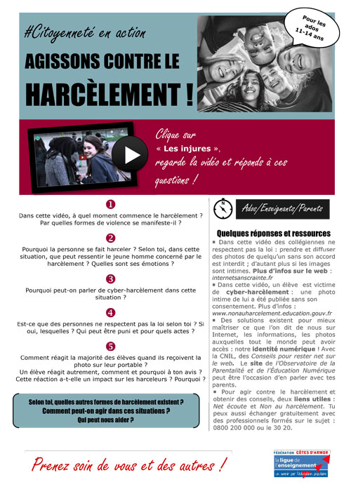 Citoyenneté en action - Agissons contre le harcèlement 11-14 ans