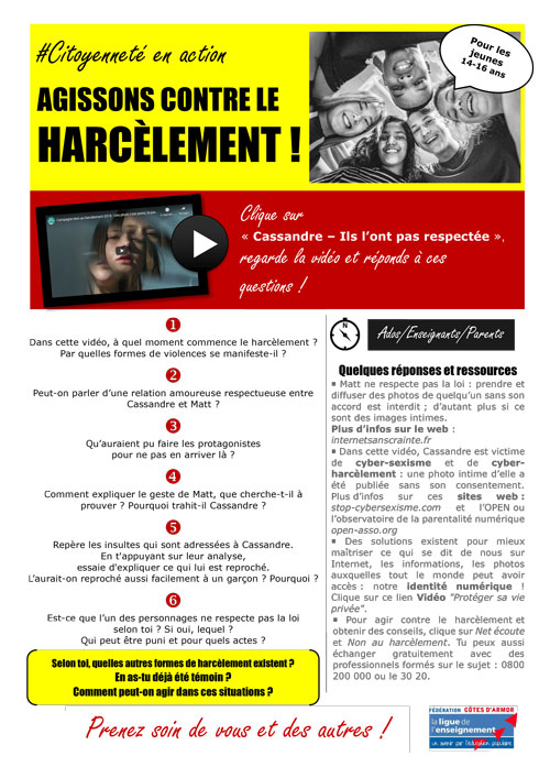 Citoyenneté en action - Agissons contre le harcèlement_14-16 ans